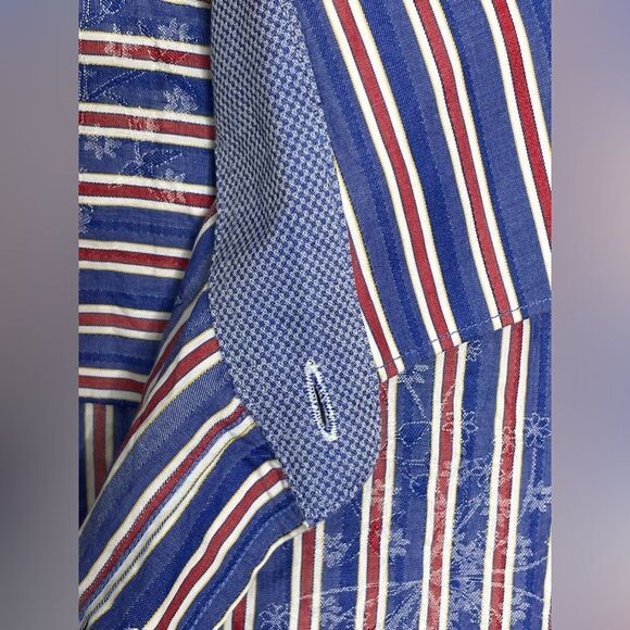 Bugatchi Shaped Fit Button Up Shirt Stripes Blue Red 3X - Picture 4 of 12